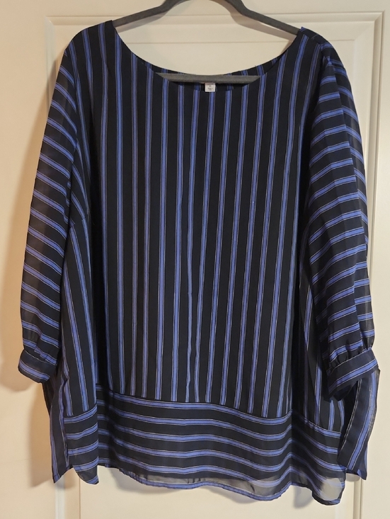 Westport Tops - Westport Navy Blouse with Blue Vertical Stripes